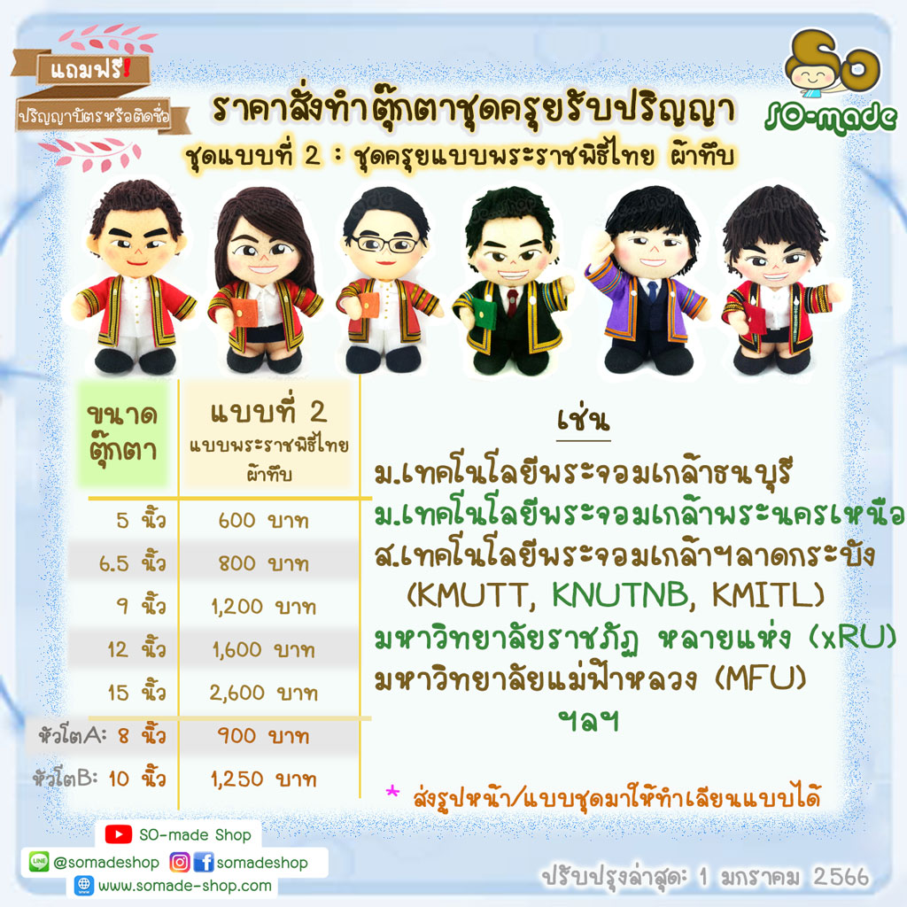 ราคาตุ๊กตารับปริญญา ชุดครุยแบบที่ 2 (ตามแบบพระราชพิธีไทย ผ้าทึบ)